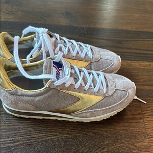 Brooks Tan and Gold Sneakers